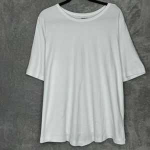 Bedford Fair 2X Shirt Top White Solid Short Sleeve Boat Neck Cotton Blend Knit